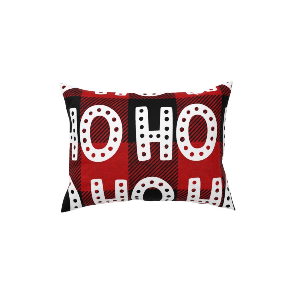 Buffalo Plaid Ho Ho Ho - Red and Black Pillow, Woven, Black, 12x16, Single Sided, Red, Red