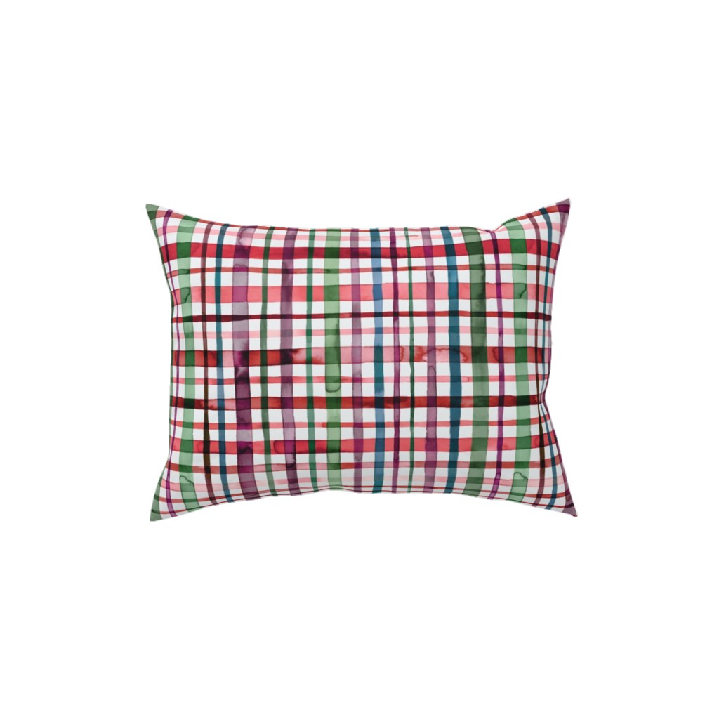 Watercolor Gingham - Red and Green Pillow, Woven, Black, 12x16, Single Sided, Multicolor