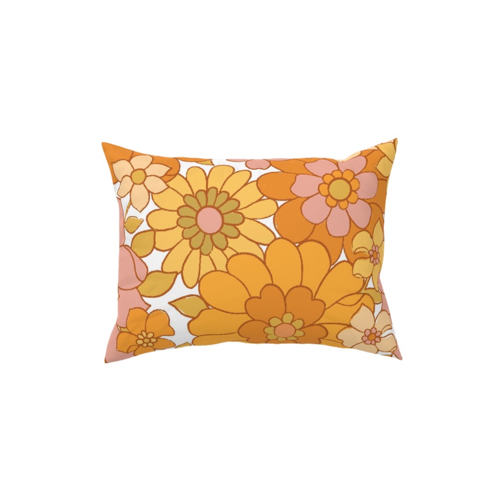 Avery Retro Floral - Orange on White Pillow, Woven, Black, 12x16, Single Sided, Orange