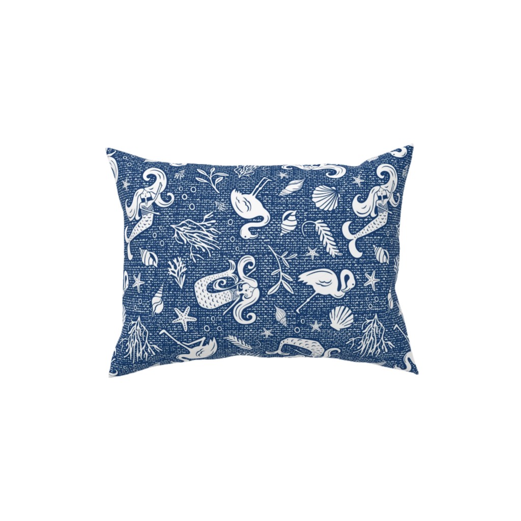 Beachy Keen Mermaid and Flamingo - Blue Pillow, Woven, Black, 12x16, Single Sided, Blue, True Blue