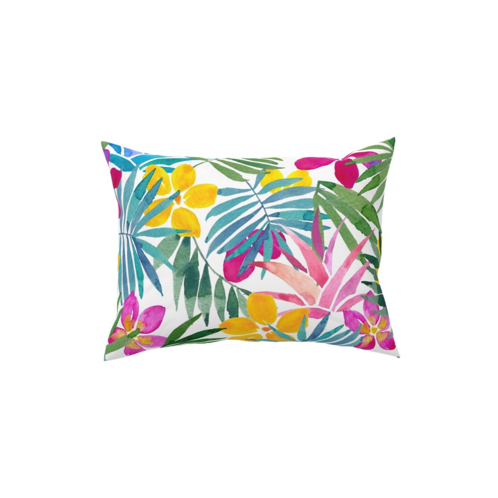 Watercolor Tropical Vibes Pillow, Woven, Black, 12x16, Single Sided, Multicolor, Classic Green
