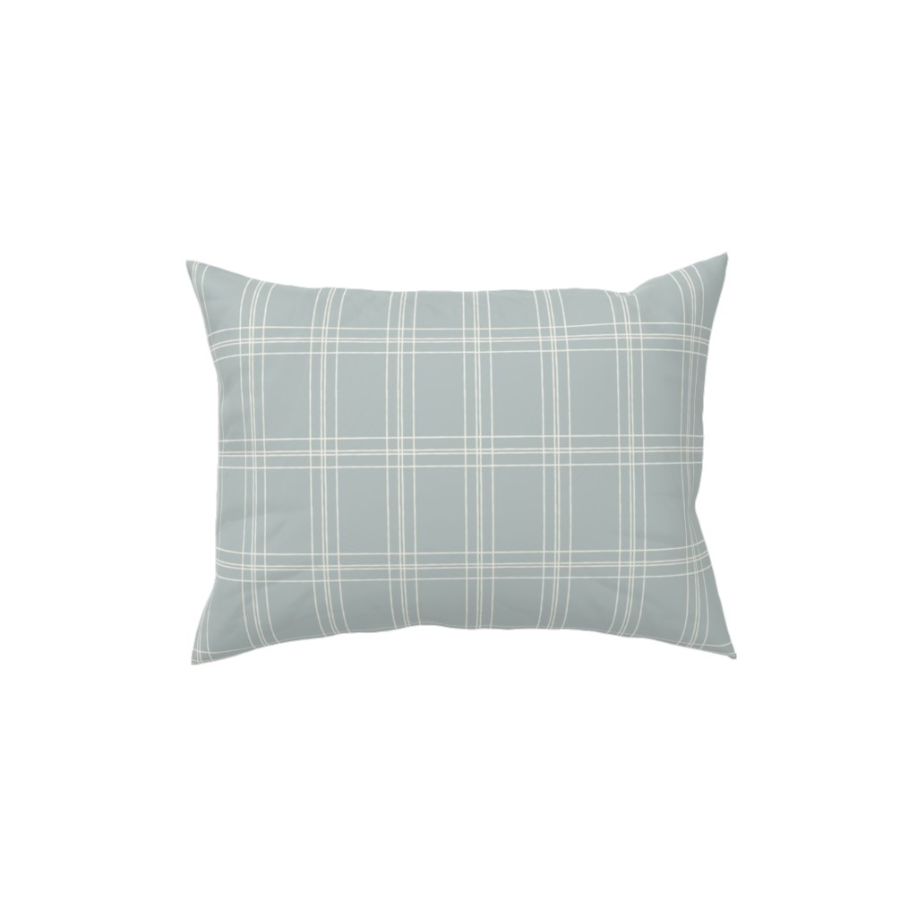 Lined Linens - Quad Plaid - Ivory, Blue Pillow, Woven, Black, 12x16, Single Sided, Blue, True Blue