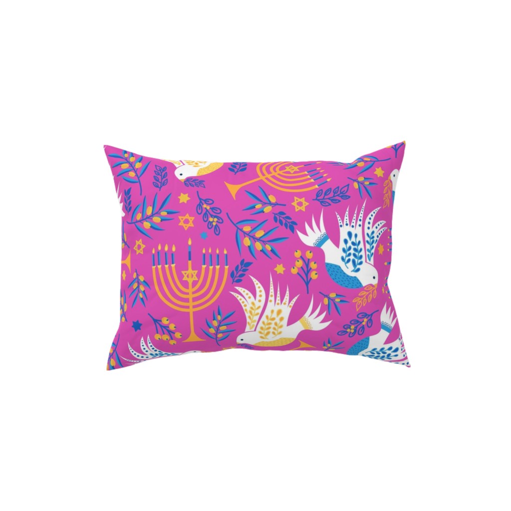 Hanukkah Birds Menorahs Pillow, Woven, Black, 12x16, Single Sided, Pink