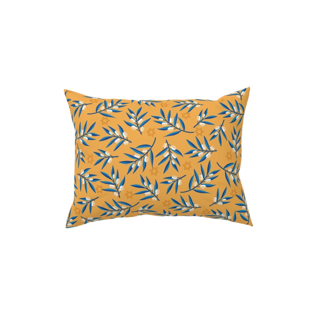 Olive Branches Hanukkah - Blue on Yellow Pillow, Woven, Black, 12x16, Single Sided, Yellow