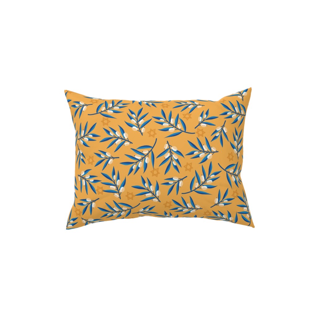 Olive Branches Hanukkah - Blue on Yellow Pillow, Woven, Black, 12x16, Single Sided, Yellow, Classic Yellow