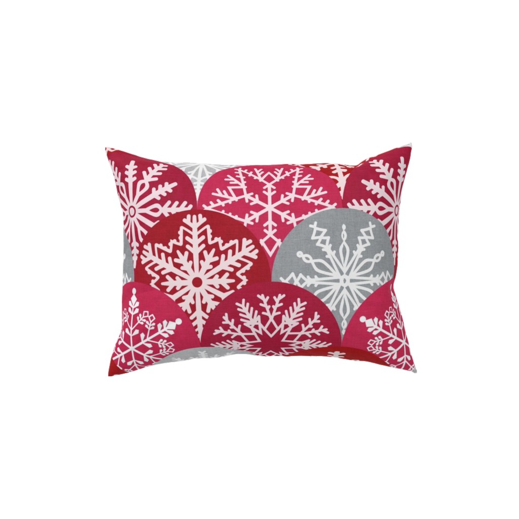 Christmas Snowflake Scallop Pillow, Woven, Black, 12x16, Single Sided, Red