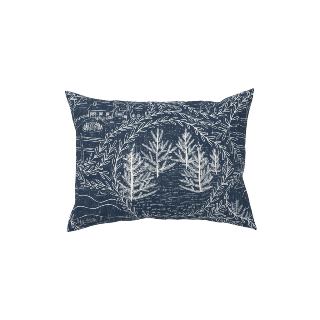 Winter Holiday Toile - Navy Pillow, Woven, Black, 12x16, Single Sided, Blue, True Blue