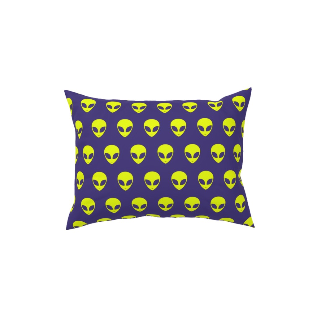Retro Alien Heads Pillow, Woven, Black, 12x16, Single Sided, Purple