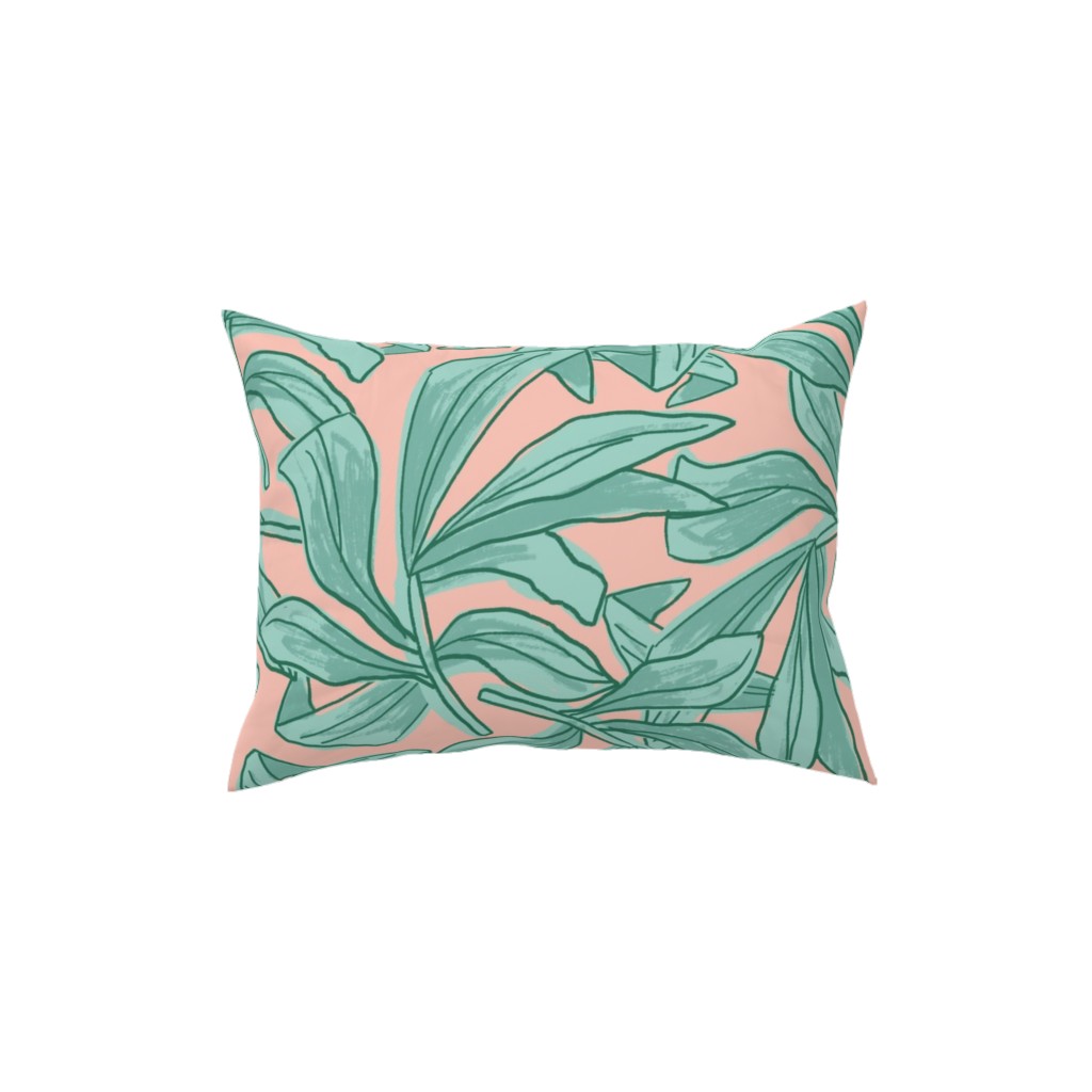 Lush Tropical Leaves - Pink and Mint Pillow, Woven, Black, 12x16, Single Sided, Green, Classic Green