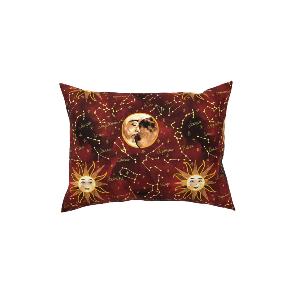 Celestial Star Signs Pillow, Woven, Black, 12x16, Single Sided, Red