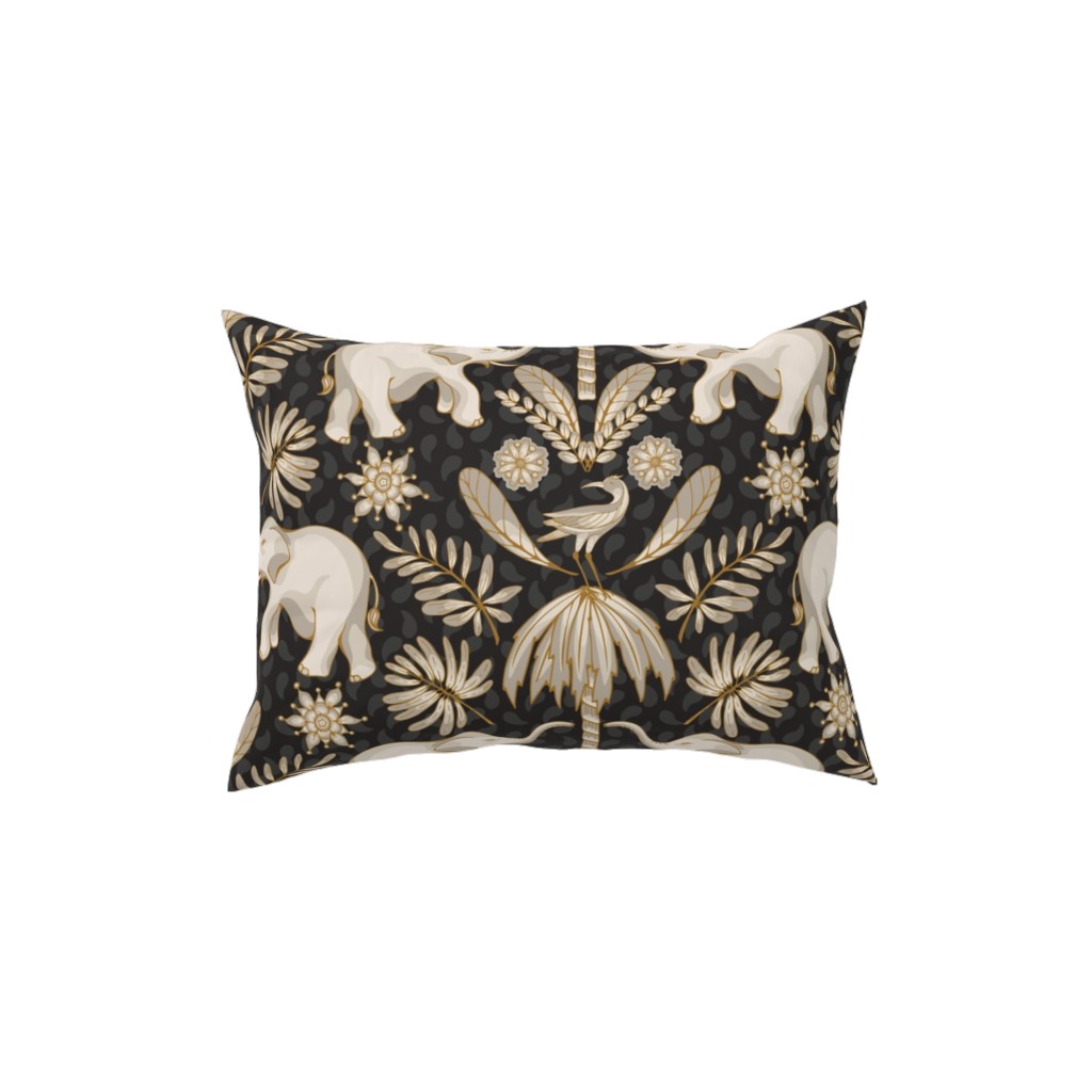 Elephant Love - Neutral on Dark Pillow, Woven, Black, 12x16, Single Sided, Black