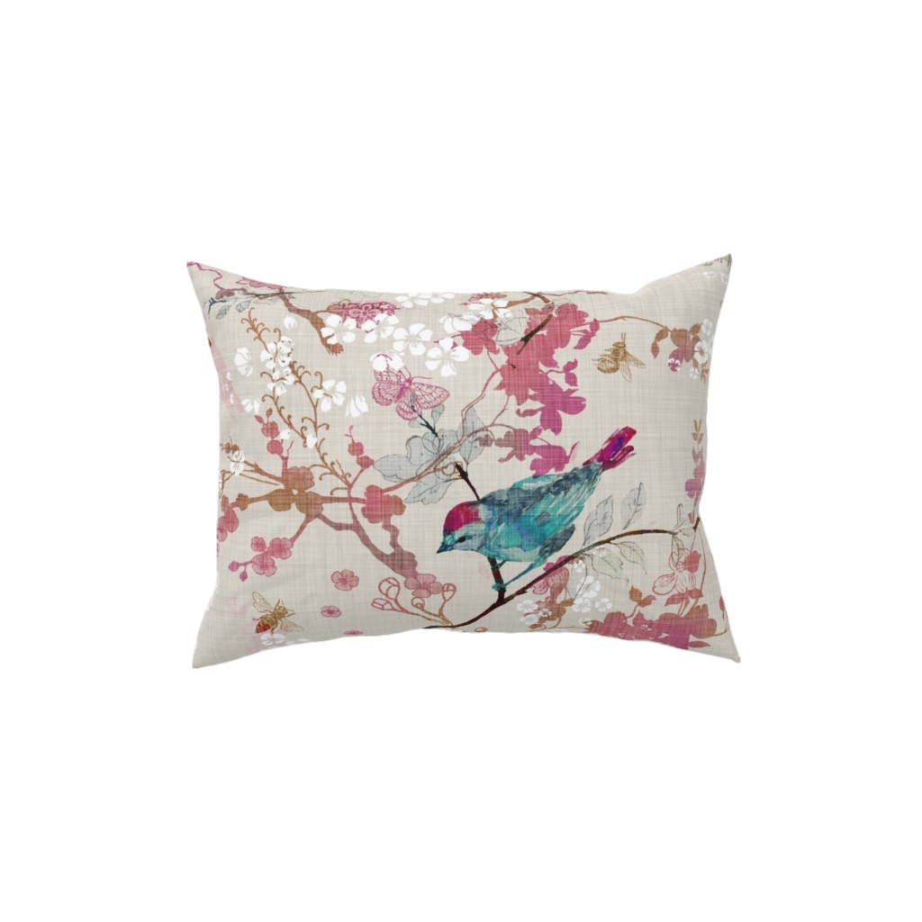 Birds + the Bees - Rose Pillow, Woven, Black, 12x16, Single Sided, Multicolor