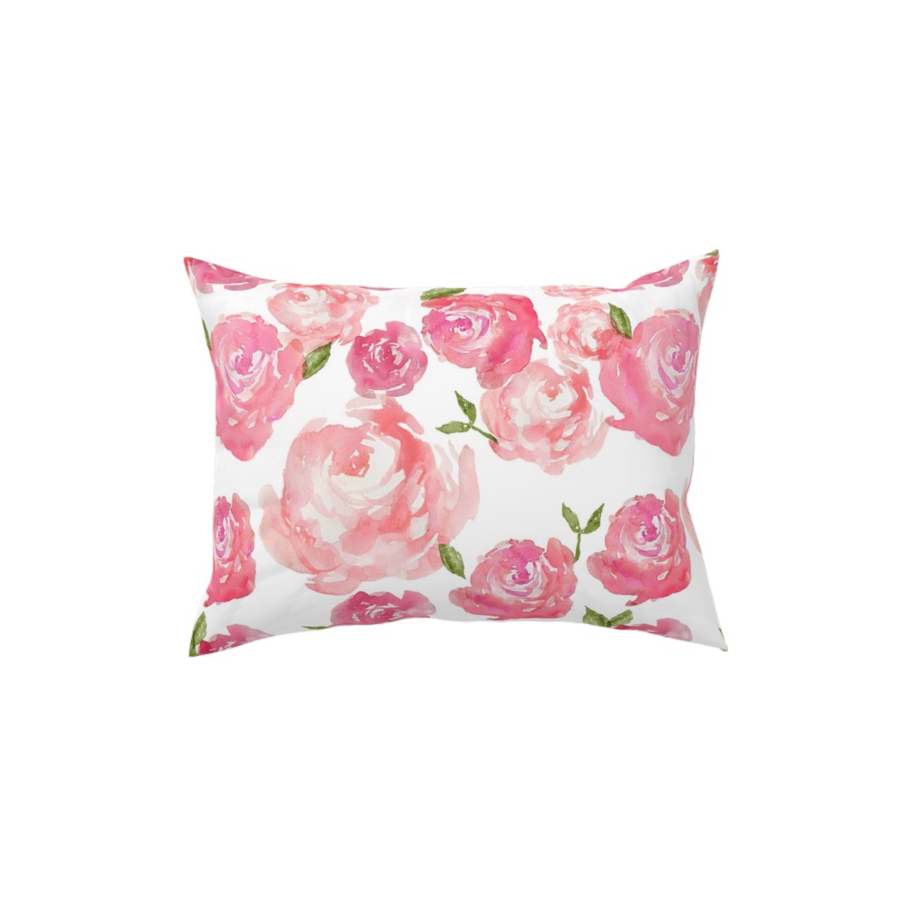 Watercolor Floral Pillow, Woven, Black, 12x16, Single Sided, Pink