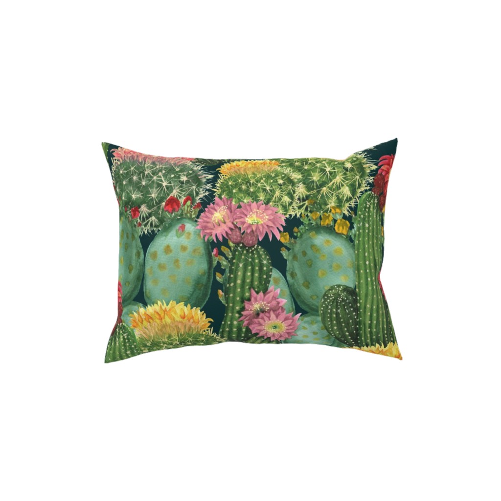 Tropical Cactus Flowers Pillow, Woven, Black, 12x16, Single Sided, Multicolor