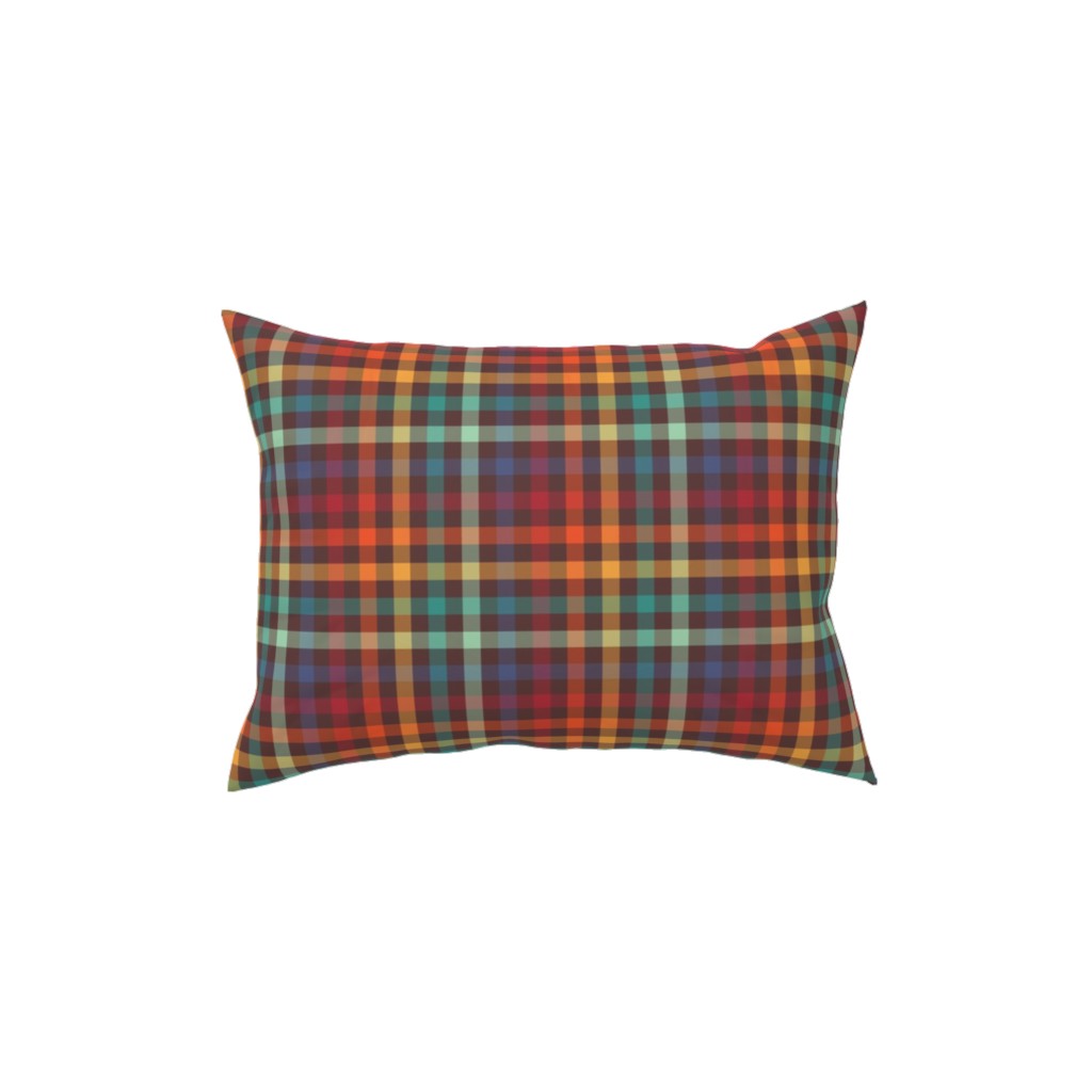 Retro Rainbow Plaid Pillow, Woven, Black, 12x16, Single Sided, Multicolor