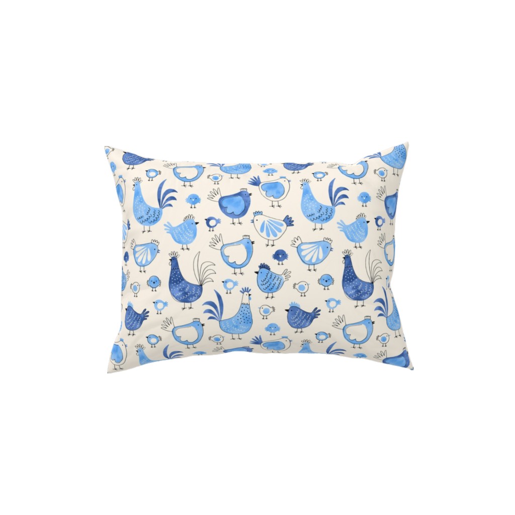 Chicken and Rooster - Watercolor - Blue on Creme Pillow, Woven, Black, 12x16, Single Sided, Blue