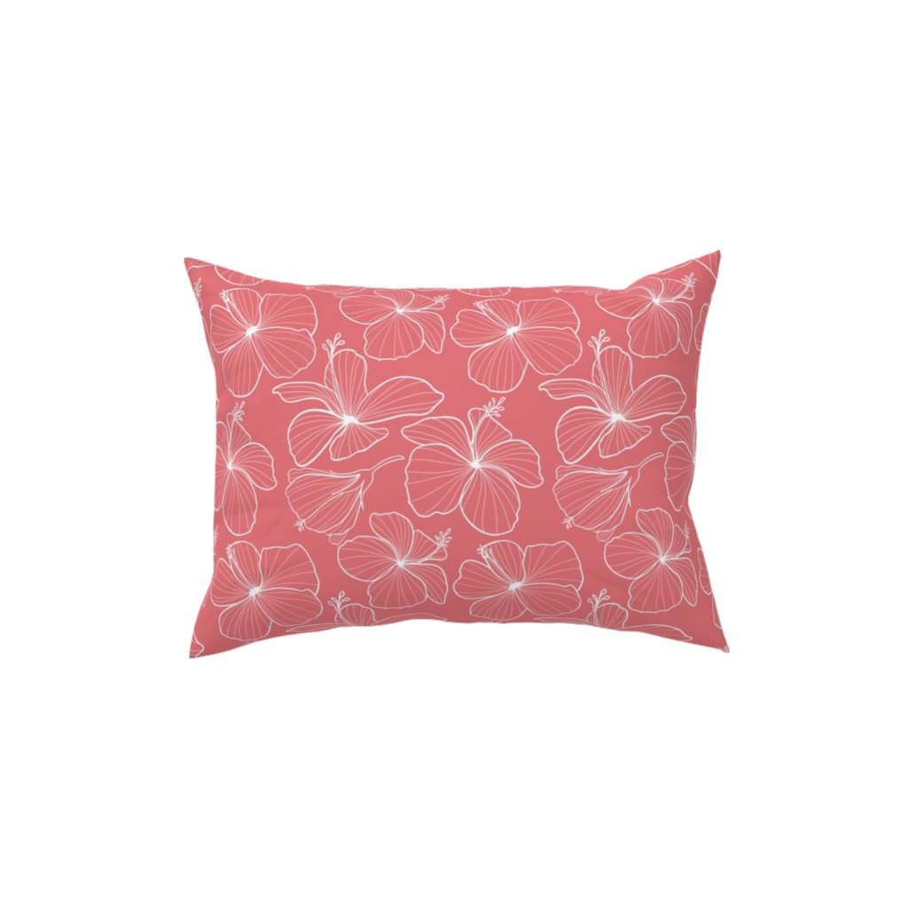 Hibiscus Line Art - Pink Pillow, Woven, Black, 12x16, Single Sided, Pink, Bright Pink