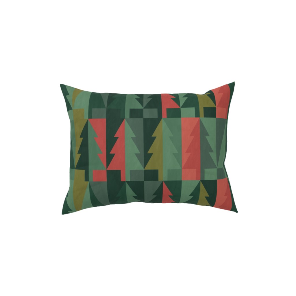 Geometric Forest - Red and Green Pillow, Woven, Black, 12x16, Single Sided, Green, Classic Green