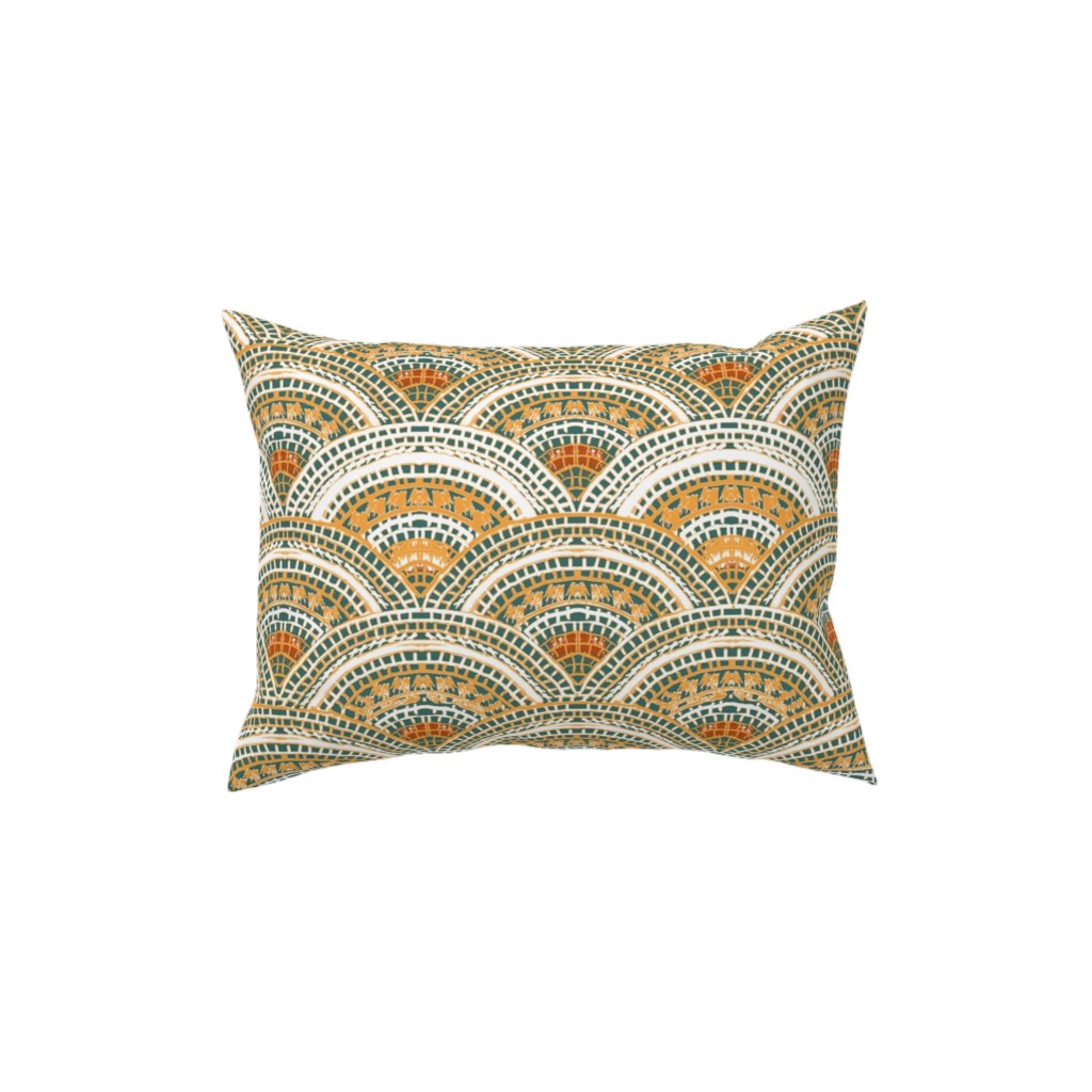 Earthy Fans - Orange Green and Gold Pillow, Woven, Black, 12x16, Single Sided, Multicolor