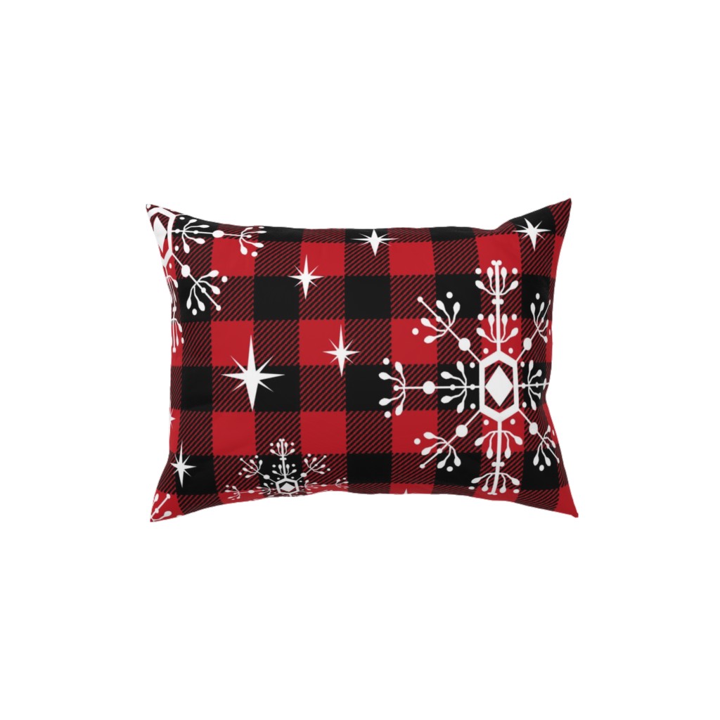 Buffalo Plaid Snowflakes Pillow, Woven, Black, 12x16, Single Sided, Red
