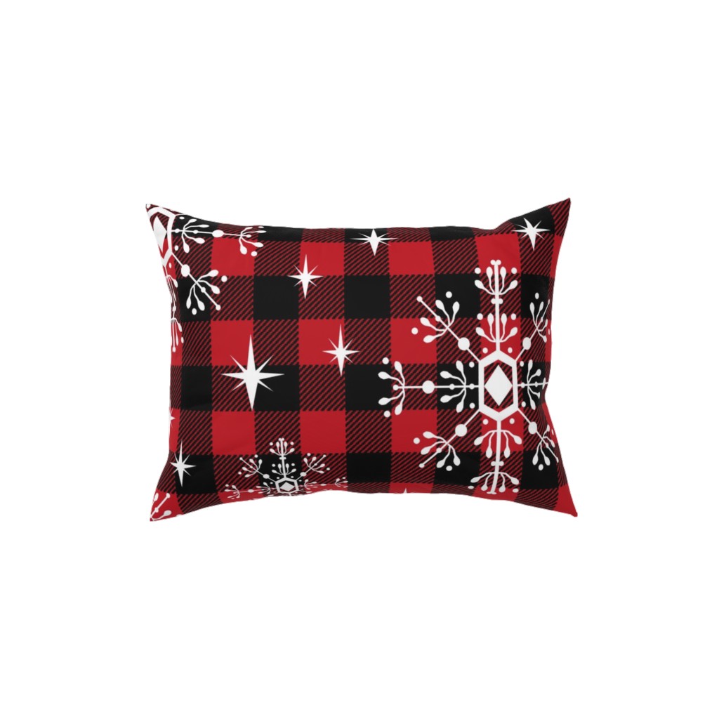 Buffalo Plaid Snowflakes Pillow, Woven, Black, 12x16, Single Sided, Red, Red