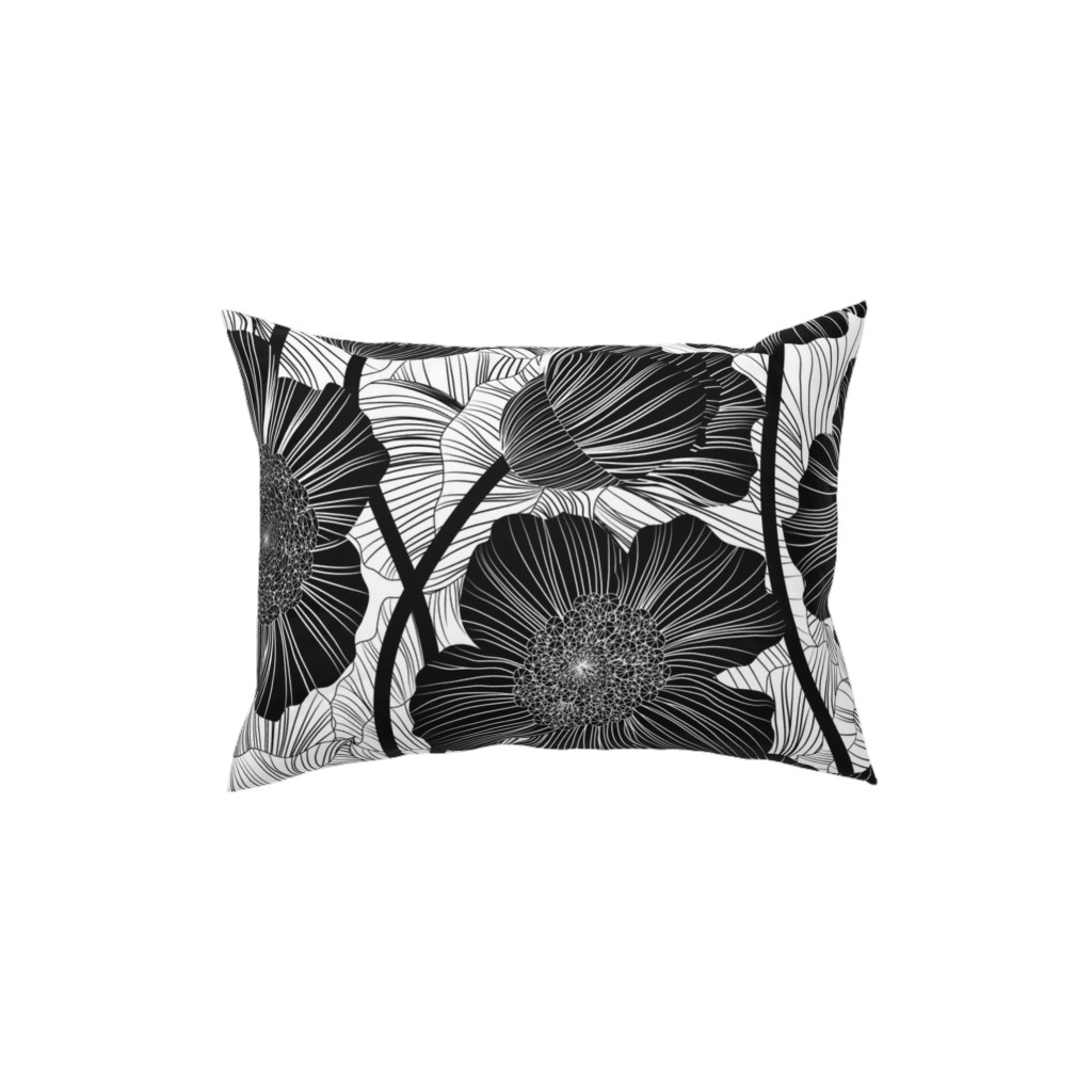 Mid Century Modern Floral - Black and White Pillow, Woven, Black, 12x16, Single Sided, Black, Black