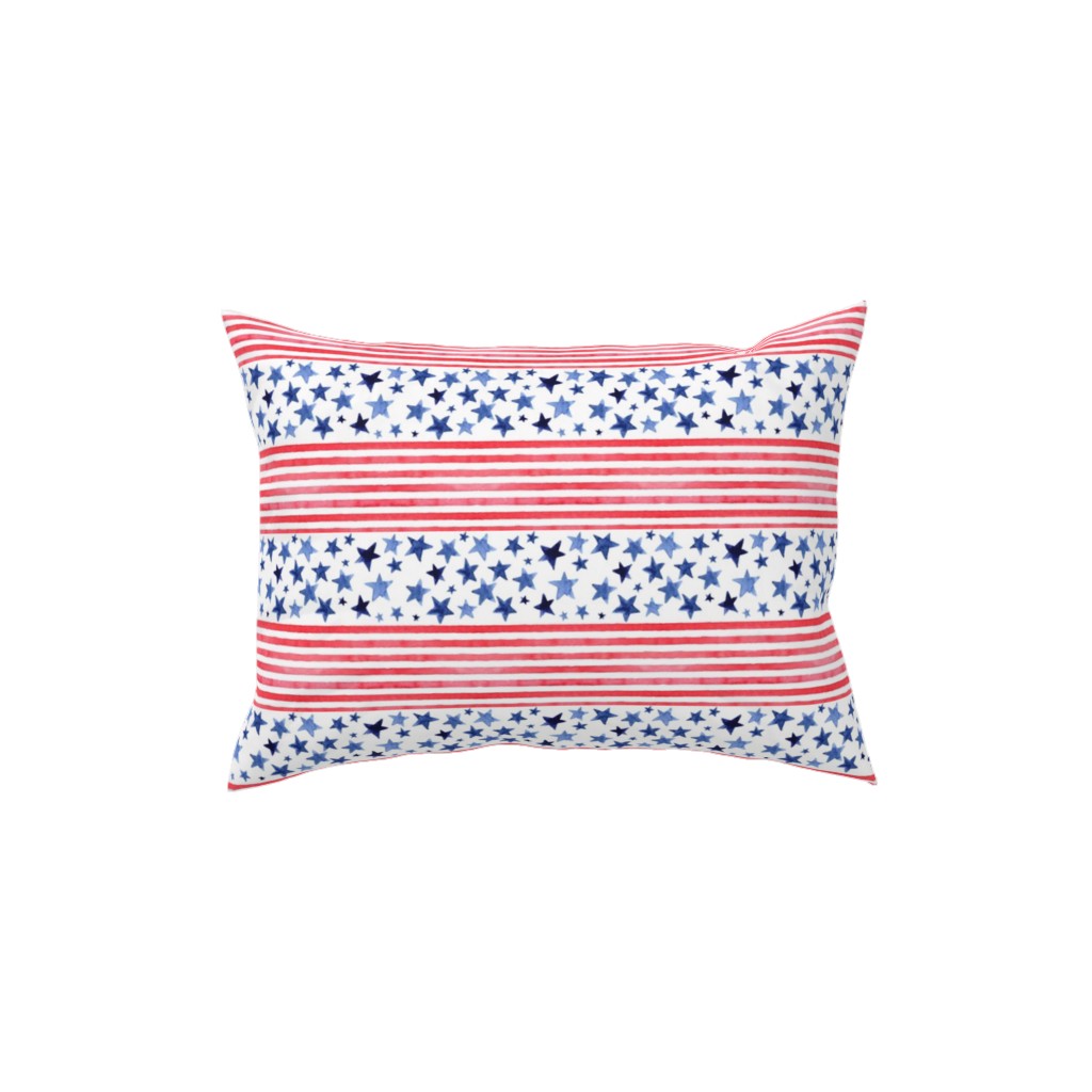Watercolor Stars and Stripes - Red White and Blue Pillow, Woven, Black, 12x16, Single Sided, Red