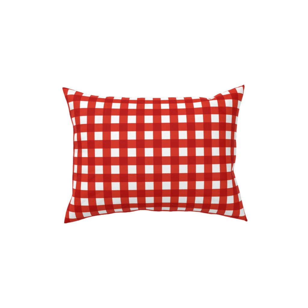 Gingham Plaid Check Pillow, Woven, Black, 12x16, Single Sided, Red