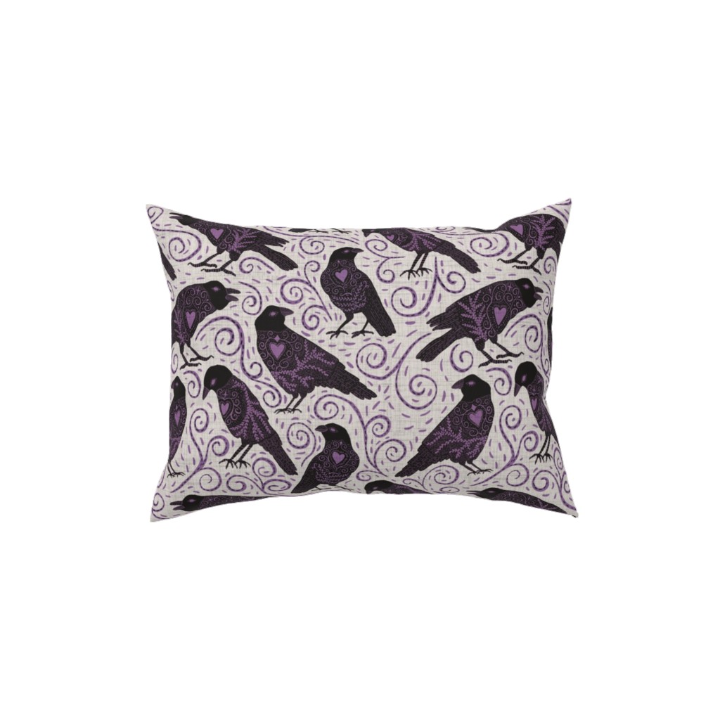 Raven - Ivory Pillow, Woven, Black, 12x16, Single Sided, Purple, Purple