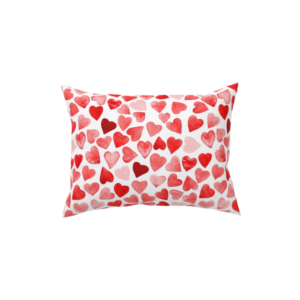 Red Hearts Watercolor - Red Pillow, Woven, Black, 12x16, Single Sided, Red