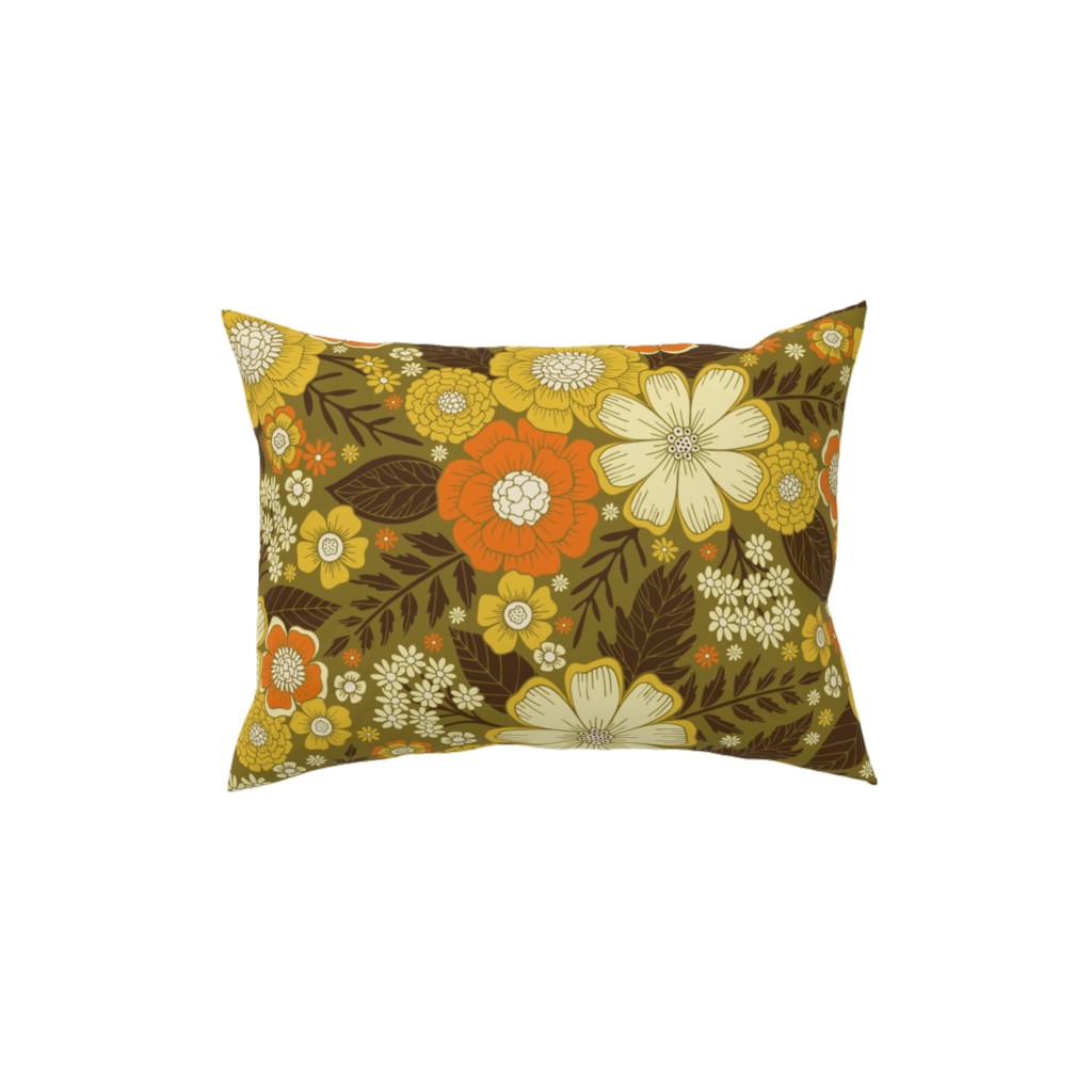 1970s Retro/Vintage Floral - Yellow and Brown Pillow, Woven, Black, 12x16, Single Sided, Yellow, Classic Yellow