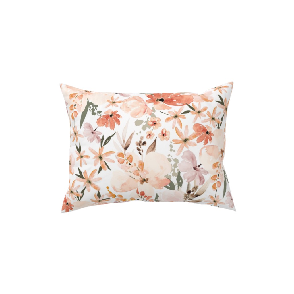 Earth Tone Floral Summer in Peach & Apricot Pillow, Woven, Black, 12x16, Single Sided, Pink