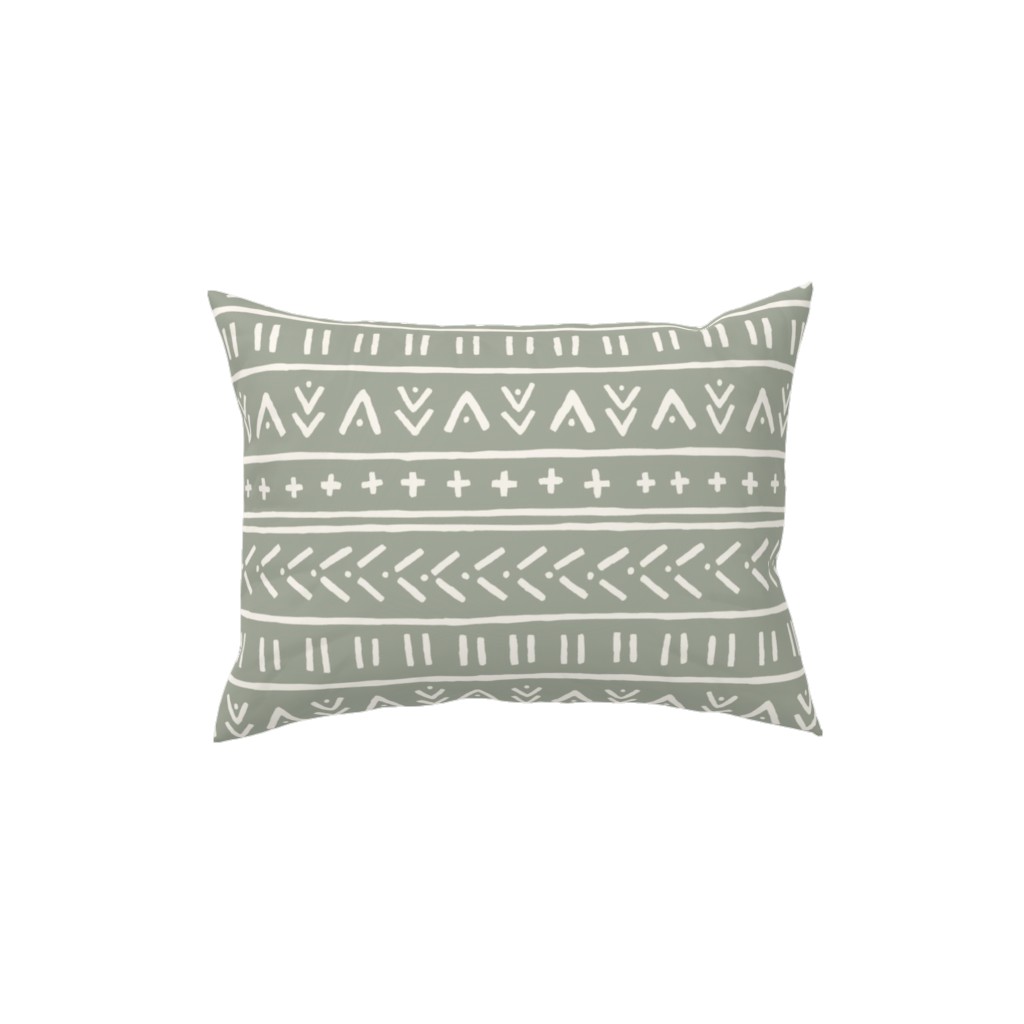 Organic Mudcloth - Bone on Desert Sage Pillow, Woven, Black, 12x16, Single Sided, Green