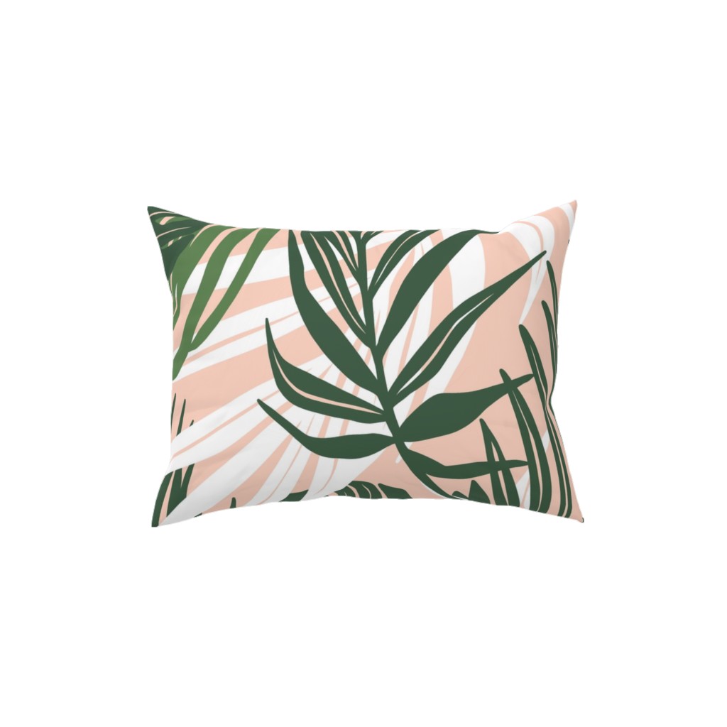 Hideaway Tropical Palm Leaves - Blush Pink Pillow, Woven, Black, 12x16, Single Sided, Green, Classic Green