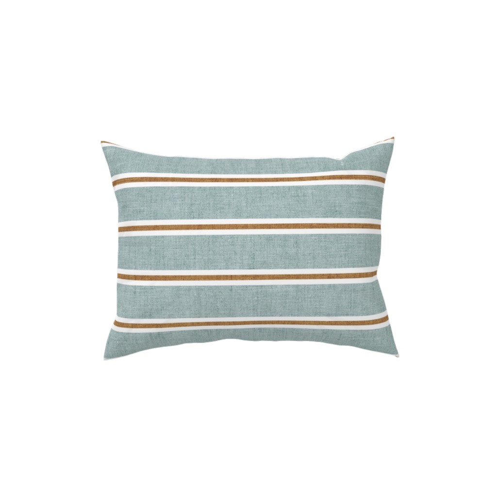 Stripes, Magnolia Flowers Coordinate - Rust on Blue Pillow, Woven, Beige, 12x16, Single Sided, Green, Classic Green