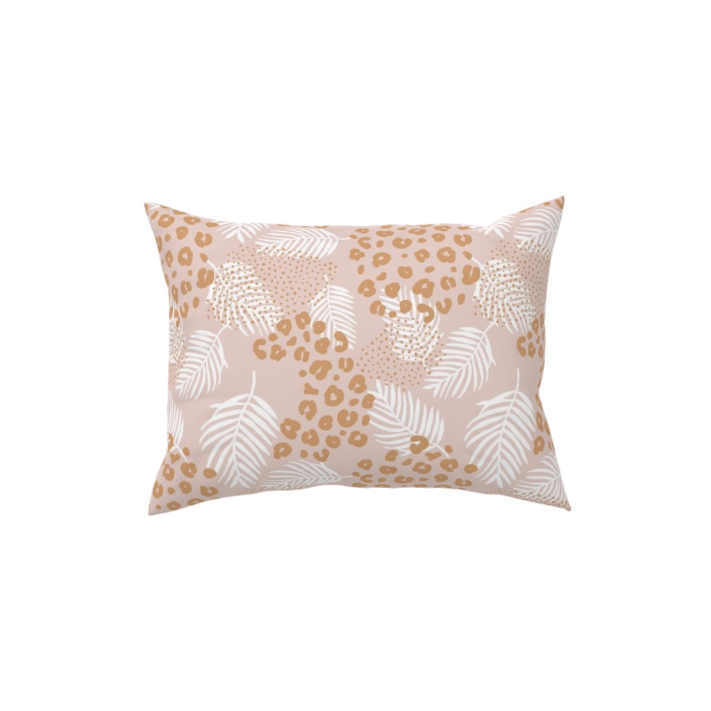 Palm Leaves and Animal Panther Spots - Beige Pillow, Woven, Beige, 12x16, Single Sided, Pink