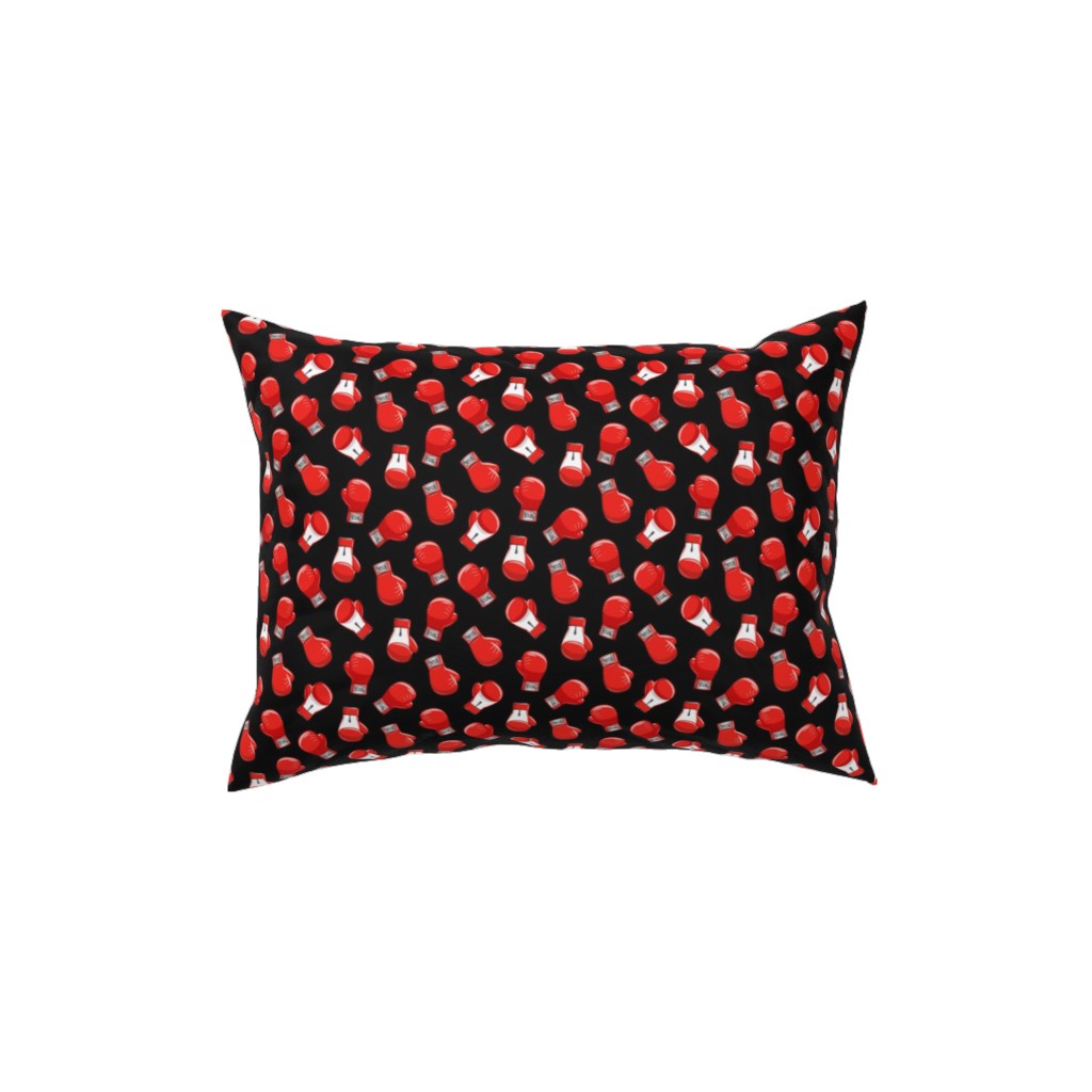 Boxing Gloves - Red on Black Pillow, Woven, Beige, 12x16, Single Sided, Black, Black