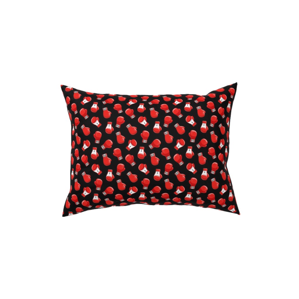 Boxing Gloves - Red on Black Pillow, Woven, Beige, 12x16, Single Sided, Black