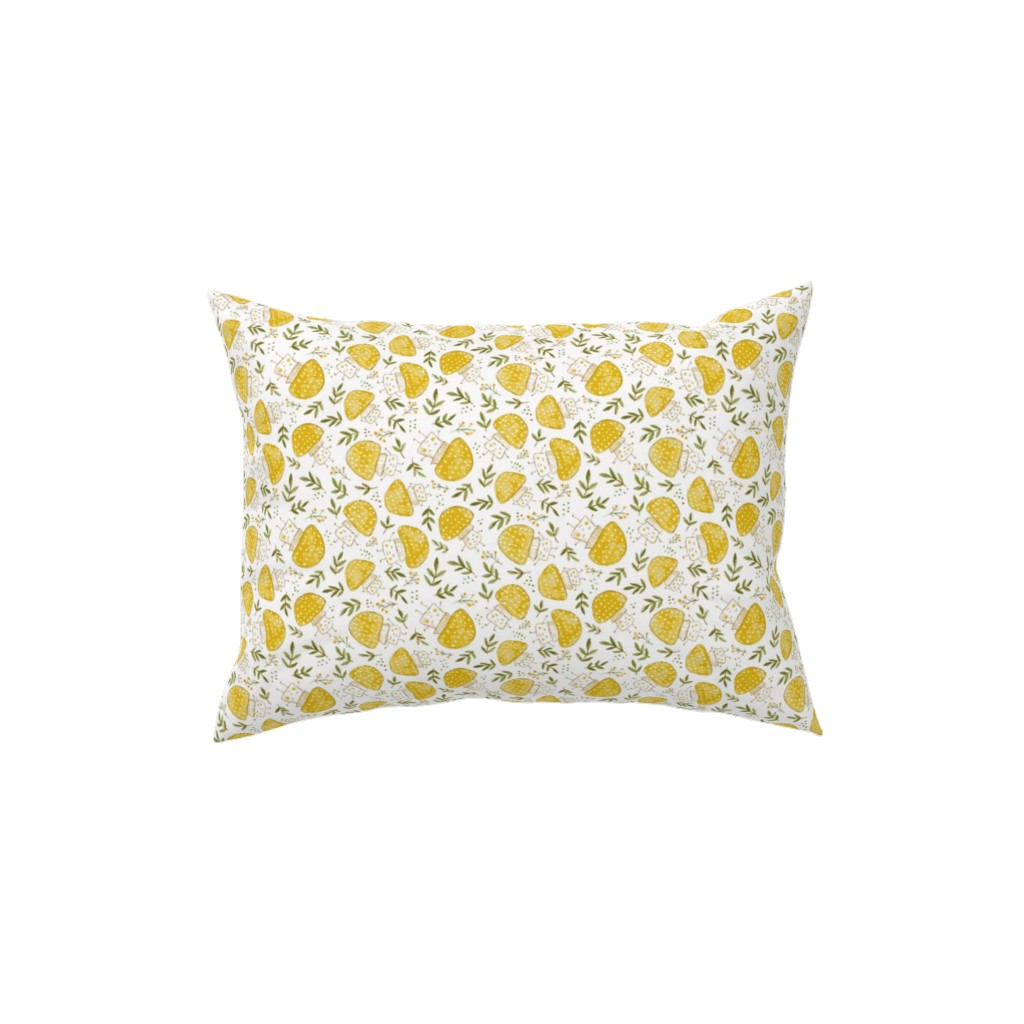 the Happiest Little Mushrooms - Yellow Pillow, Woven, Beige, 12x16, Single Sided, Yellow