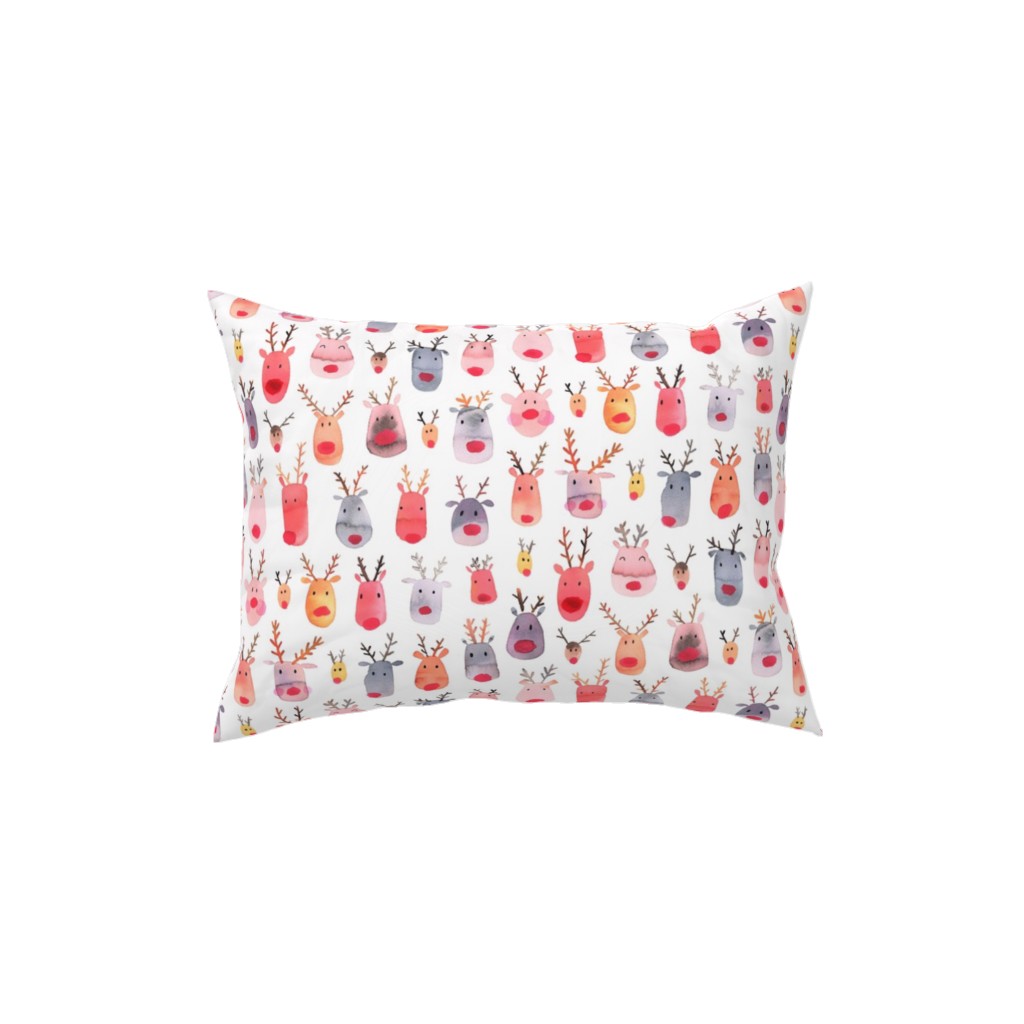 Rudolph Reindeers Pillow, Woven, Beige, 12x16, Single Sided, Red
