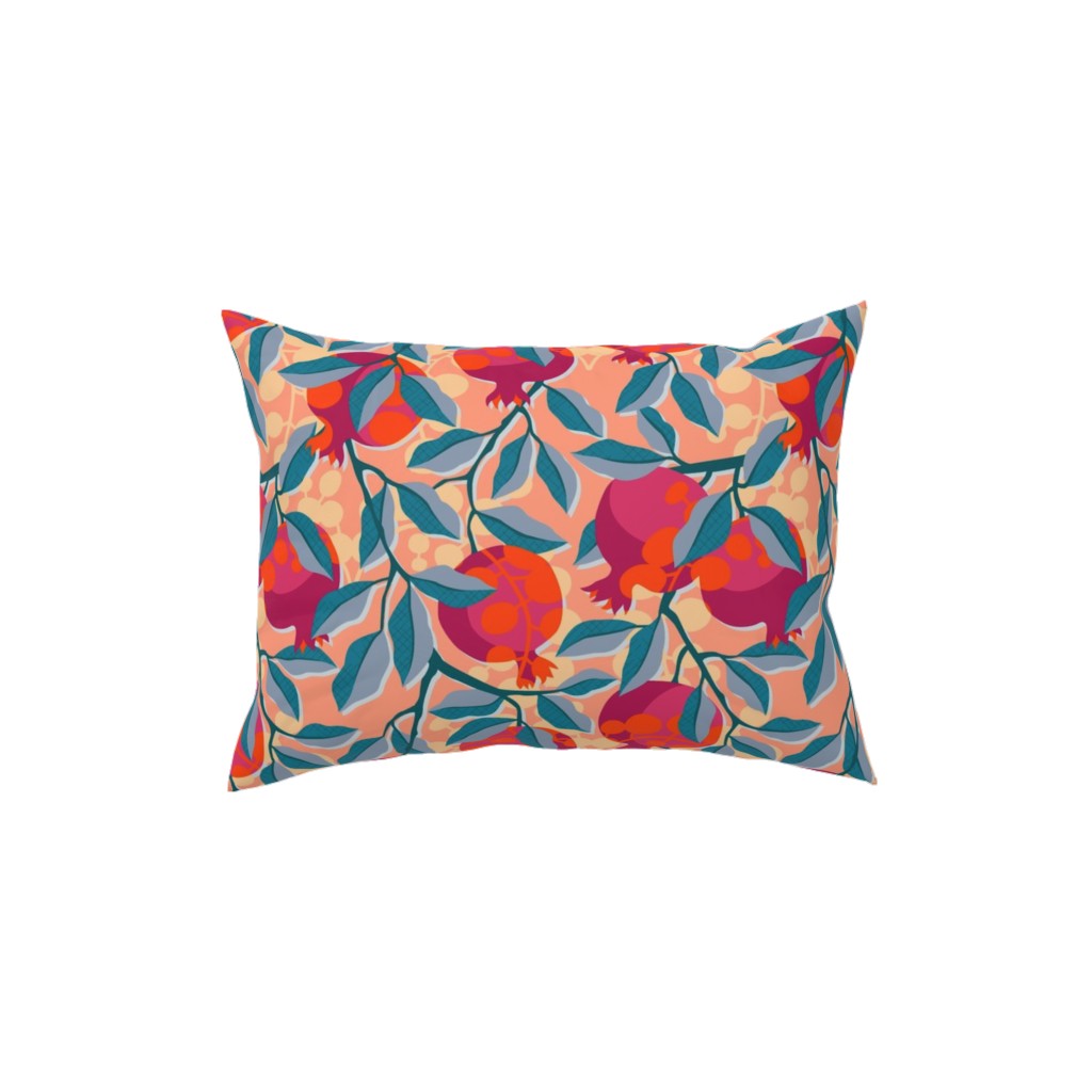 Retro Pomegranate- Pink and Blue Pillow, Woven, Beige, 12x16, Single Sided, Multicolor