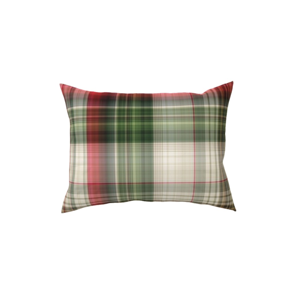 Christmas Plaid - Green, White and Red Pillow, Woven, Beige, 12x16, Single Sided, Green