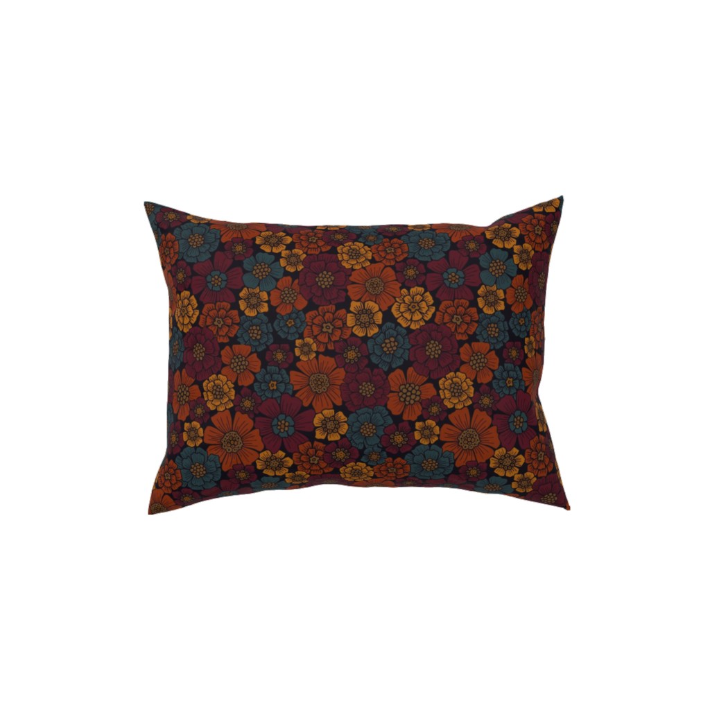 Burgundy, Rust, Mustard & Teal Floral Pillow, Woven, Beige, 12x16, Single Sided, Red, Red