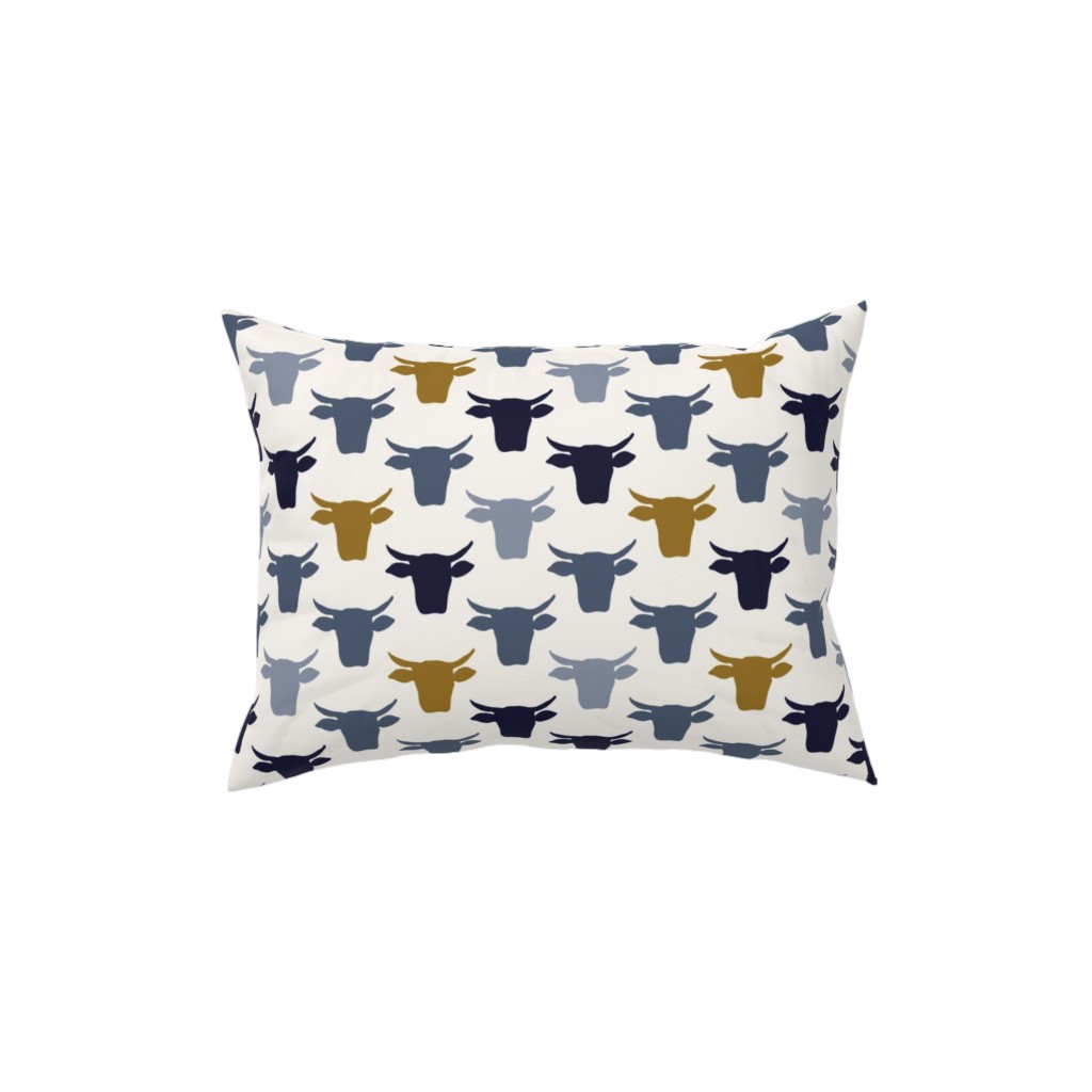 Cows Pillow, Woven, Beige, 12x16, Single Sided, Blue, Silver Lake