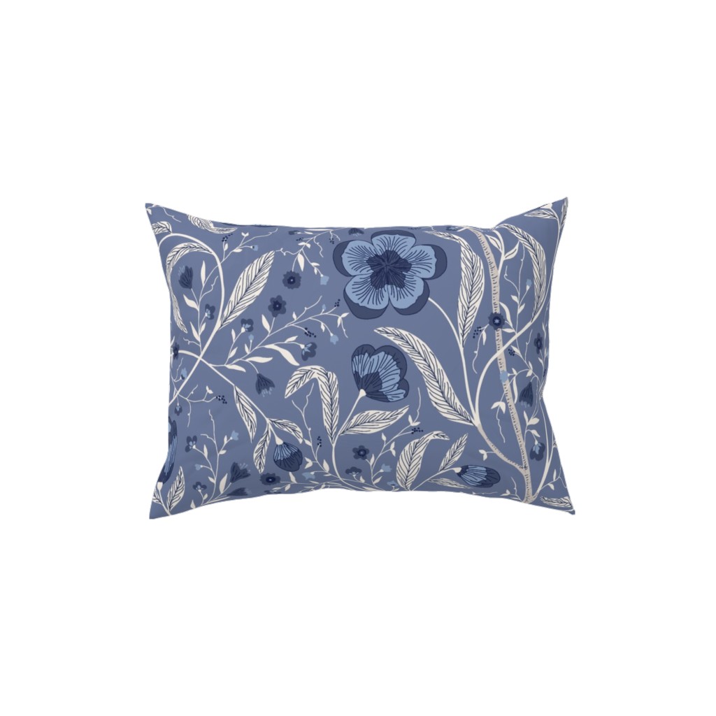 Climbing Flowers and Leafs - Blue Pillow, Woven, Beige, 12x16, Single Sided, Blue, True Blue