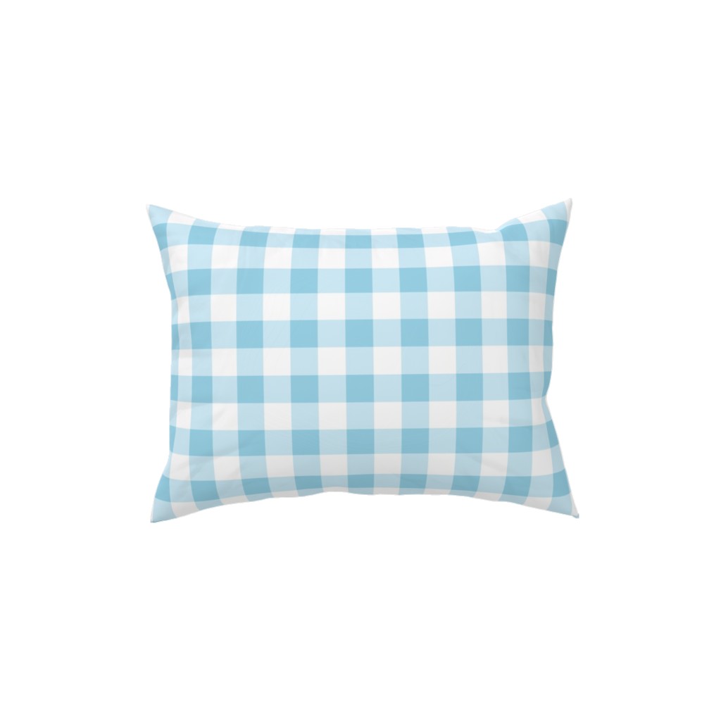 Gingham Checks Pillow, Woven, Beige, 12x16, Single Sided, Blue