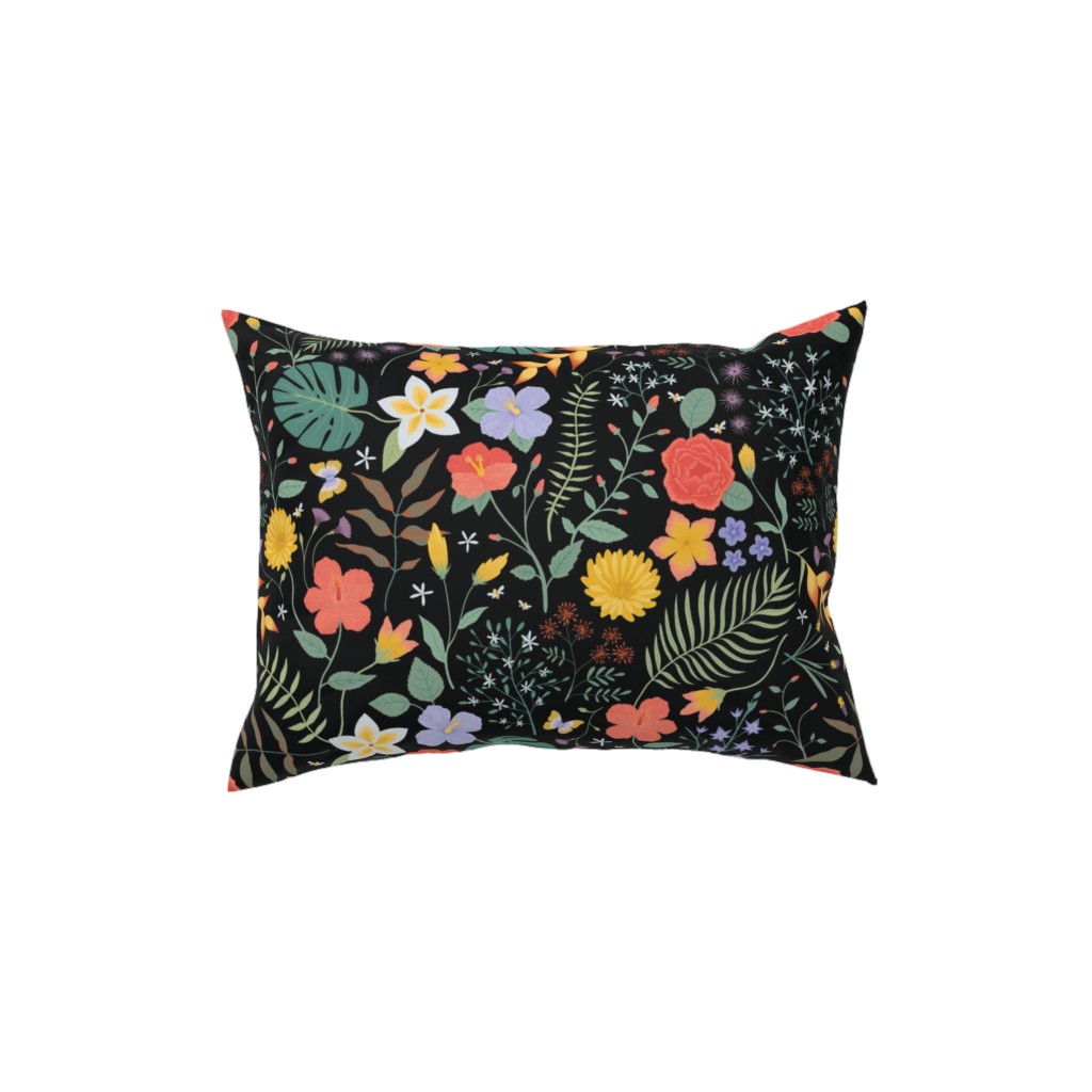 Hawaii Floral - Black Pillow, Woven, Beige, 12x16, Single Sided, Multicolor