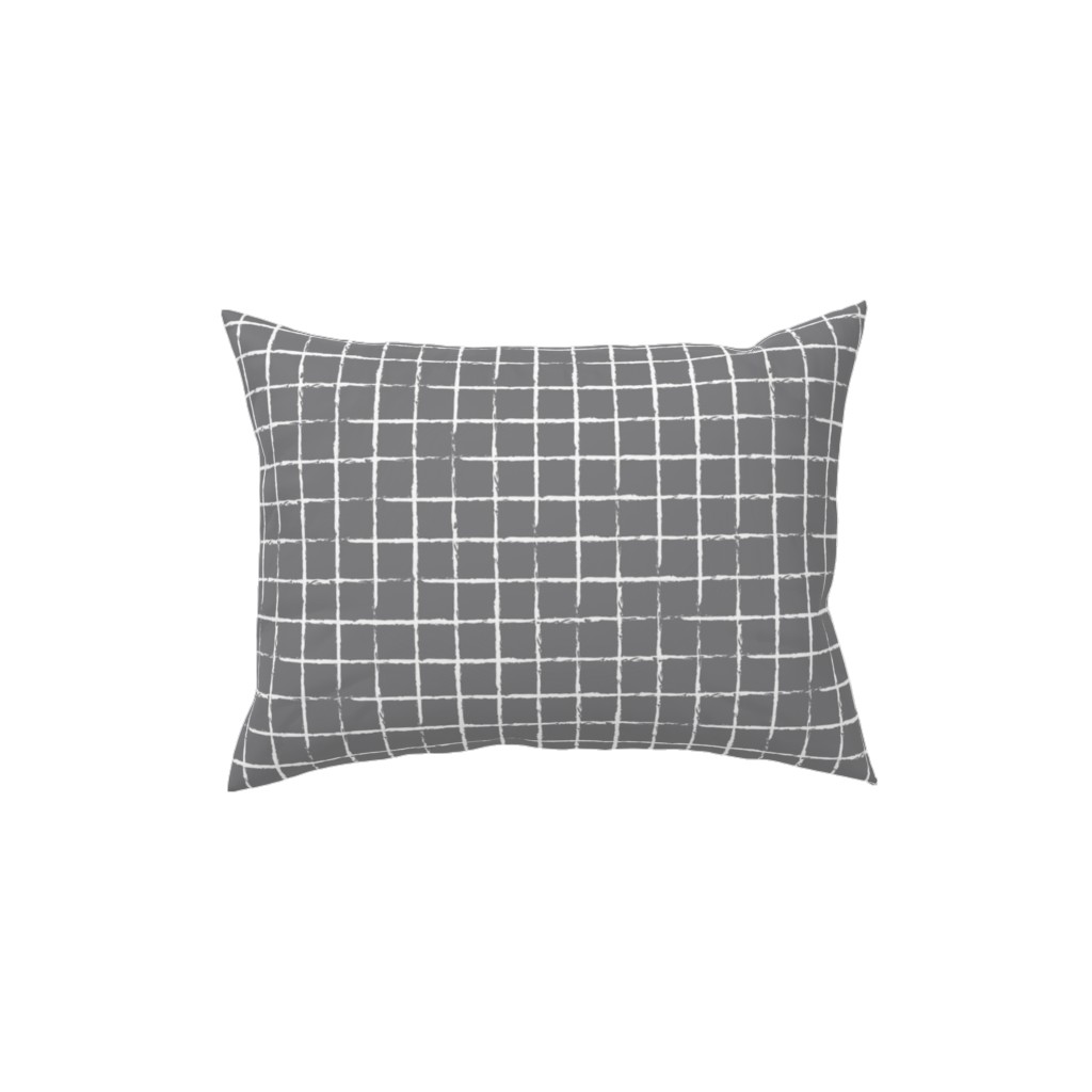 Minimalist Distorted Grid Pillow, Woven, Beige, 12x16, Single Sided, Gray, Slate