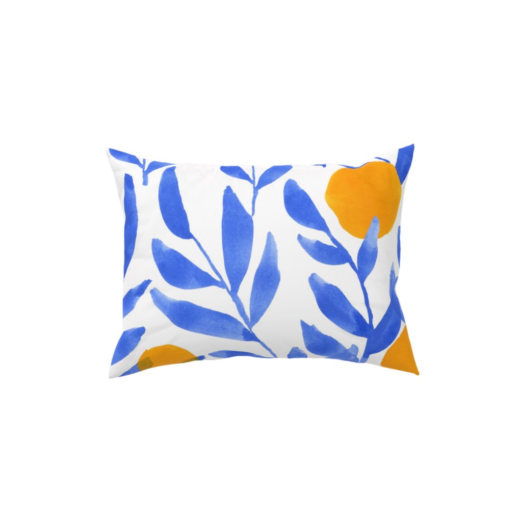 Modern Lemons Block - Blue and Orange Pillow, Woven, Beige, 12x16, Single Sided, Blue