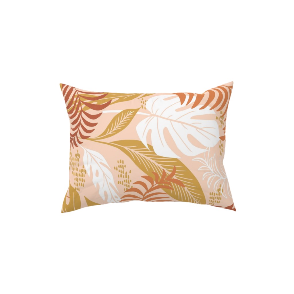 Paradiso - Tropical Palm Fronds - Golden Blush Pillow, Woven, Beige, 12x16, Single Sided, Pink, Bright Pink